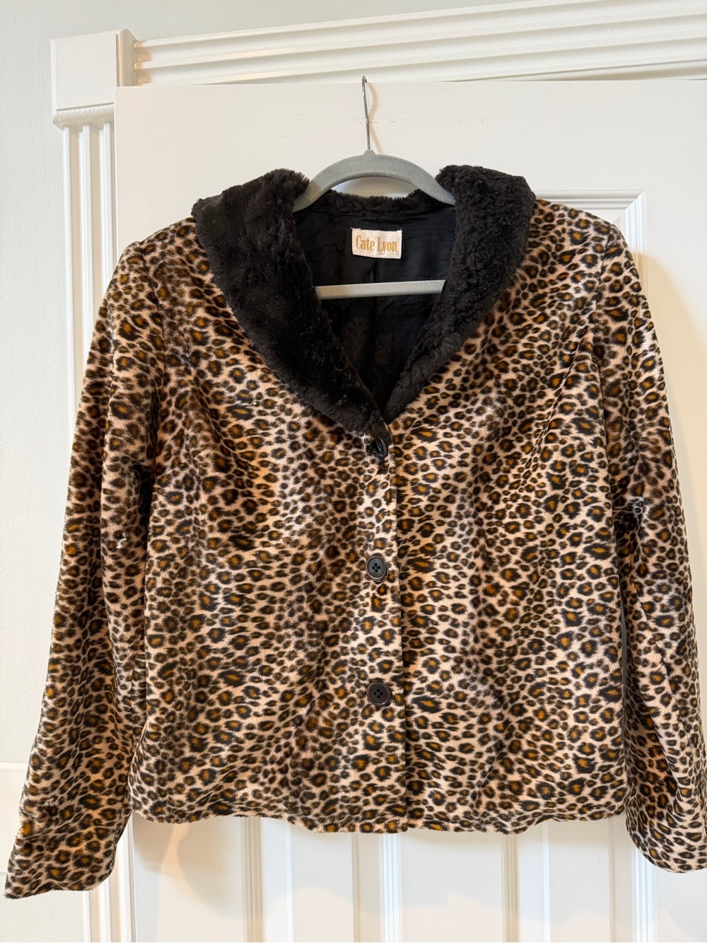 Leopard Faux-Fur Teddy Jacket in Brown/Black